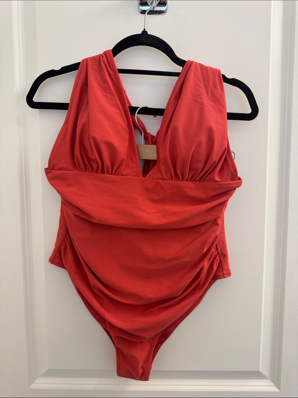 Coral V-Neck One-Piece Swimsuit